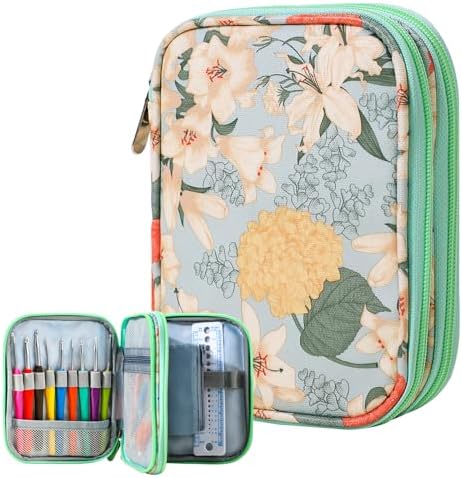 Crochet Hook Case, Zipper Storage Organizer Bag with Web Pockets for Crochet Needles/Knitting Accessories/Crochet Hook Kit Tools, Lightweight, Easy to Hold