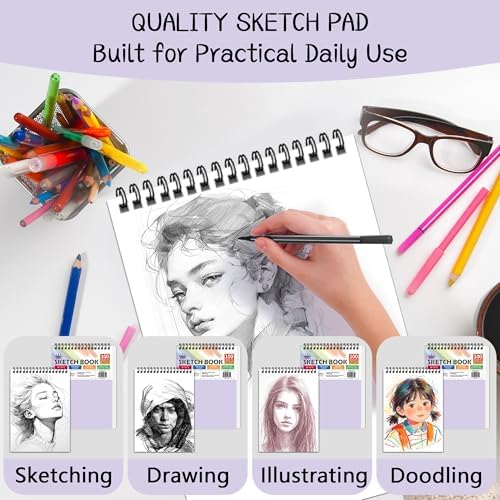 WINNER 9" x 12" Sketch Book 4 Pack, 400 Sheets Spiral Bound Art Sketchbook, 68lb/100gsm White Acid Free Drawing Pad, Sketching Drawing Writing Sketch Pad for Kids, Adults, Art Supplies for School