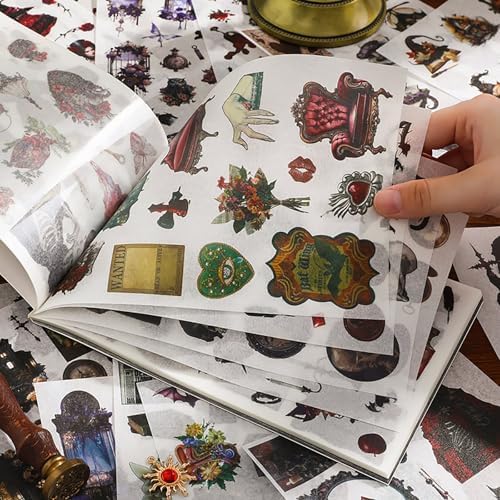 Dark Aesthetic Gothic Stickers 400 Pre-Cut Washi Stickers 20 Scrapbook Papers Horror Decals for Junk Journal Collage DIY Crafts Halloween Scrapbooking Sticker