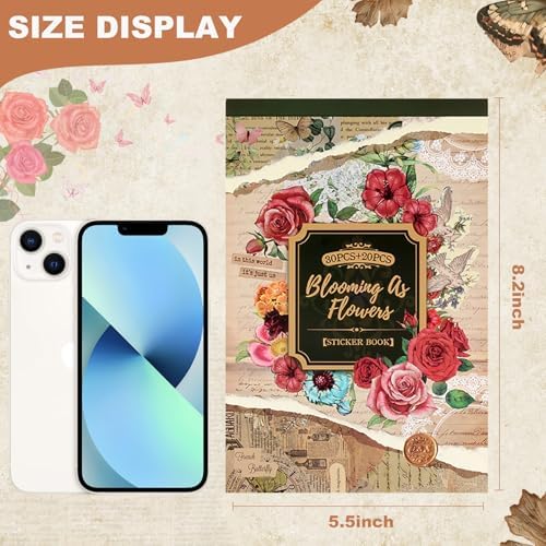 Vintage Flowers Scrapbook Stickers with 400 Pre-Cut journaling Sticker 20 Scrapbook Paper washi Stickers for Journaling Floral Scrapbooking Sticker