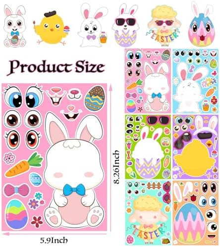 Easter Stickers - DIY Happy Easter Egg Bunny Sticker for Kids, Easter Crafts Stickers Kids Game Toys Gift Party Favor Supplies(24 Sheets)