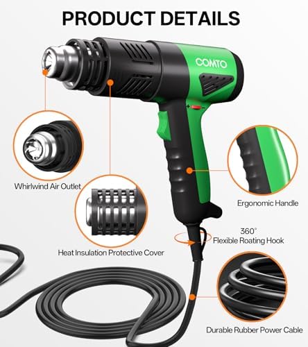 Heat Gun, 1800W Variable Temperature Hot Air Gun with 4 Nozzles