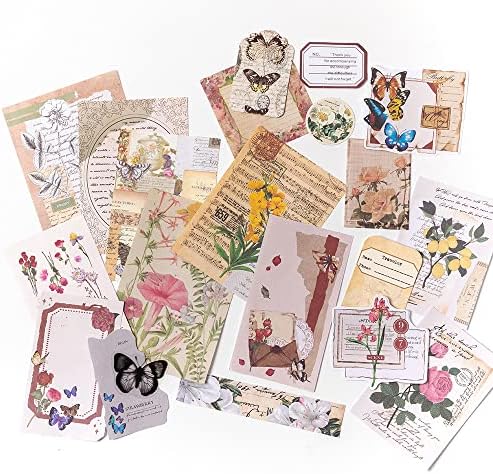 Alideco 260pcs Vintage Scrapbook Stickers Scrapbooking Paper Washi Junk Journaling Supplies Collage Album Aesthetic Cottagecore Picture Frames(Flowers Butterfly)