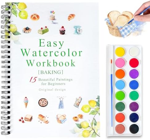 Watercolor Workbooks, 16 Colors Water Color Books Paint Set for Adults, Watercolor Coloring Book for Beginners, Water Color Workbook, 15 Beautiful Paintings for Beginners (Baking)