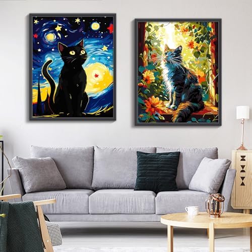 ZTOTZ Cats Paint by Number Kits for Adult,Black Cat Paining by Numbers Canvas, Kitten Adults' Paint-by-Number Kits Animal, 16x20 DIY Paints Numbers Kits Adults Starry Night