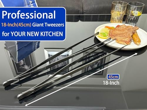 JETKONG 2 Pcs 18 Inch (45cm) Stainless Steel Grill Tongs Heavy Duty Giant Tweezer Tongs, Extra Large Tweezers Tools for Cooking, Grilling, BBQ and Turning Food (Black)