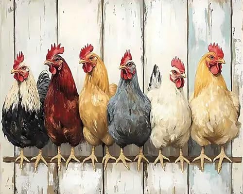 KYOQFVN Chicken Paint by Numbers Kits for Adults - DIY Paint by Numbers Kit on Canvas，Acrylic Painting by Number for Home Wall Decor 16 x 20 inch