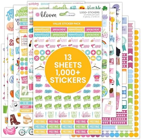 Bloom Daily Planners Planner Sticker Value Pack (13 Unique Sheets / 1,000+ Stickers) - New Variety Assortment Bundle for Planning & Decorating