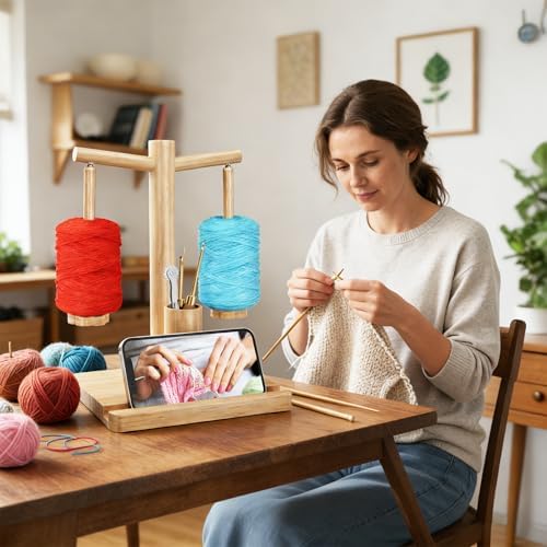 Magnetic Yarn Holder for Crocheting with Phone Stand