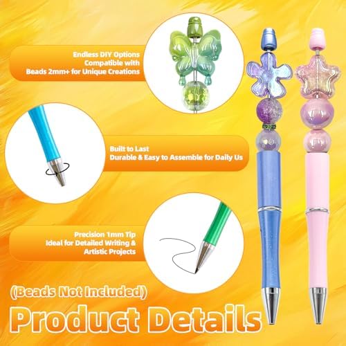 210 Pieces DIY Beadable Pen Bulk Kit – 70PCS Ballpoint Pen with Refills & Bags – Beads Pens Supplies, Beaded Pens for DIY Crafting (Beads Not Included) – Office Supplies (Colorful)