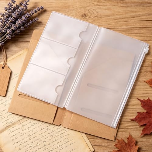 Roadtofree Passport Size Travelers Notebook Accessories Kit - All-in-One Set with Kraft Folder, PVC Zipper Case, Pen Holder, Binder Clip & 2 Elastic Bands for Travel Journal, Daily Use (Kraft, Standard Size 1 PC)