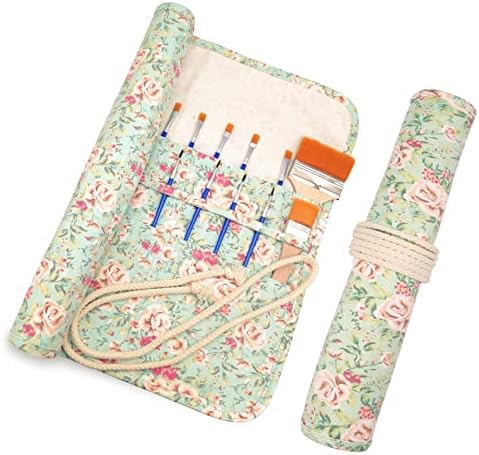 Funny live Paint Brush Holder Art Supplies, Artist Brush Holder & Storage Organizer Roll-Up Case Bag, Protect Acrylic Oil Watercolor Paintbrushes (Pink Rose 20 Slot Pockets)