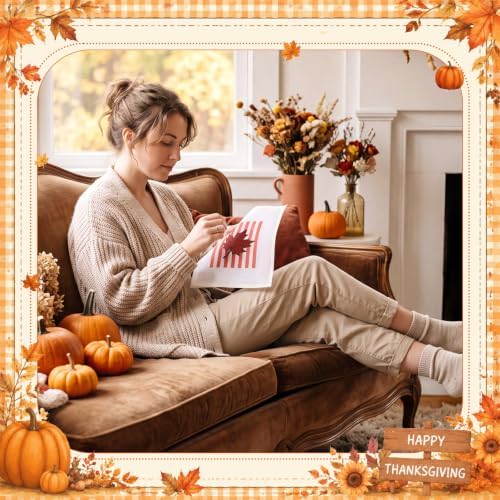 Irenare 3 Sets Fall Needlepoint Kit for Beginners Embroidery Cross Stitch Kit for Adults Pre-Pumpkin Acorn Maple Leaf Printed Canvas with Thread Needle Instruction Tape Scissors for DIY Crafts Gift