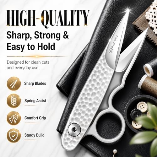 Premium Sewing Scissors, Sharp Precision Thread Snips with Stainless Steel Blades, Upgrade Small Craft Scissors with Silver Hammered Handle for Embroidery, Quilting, Fabric, & DIY Projects