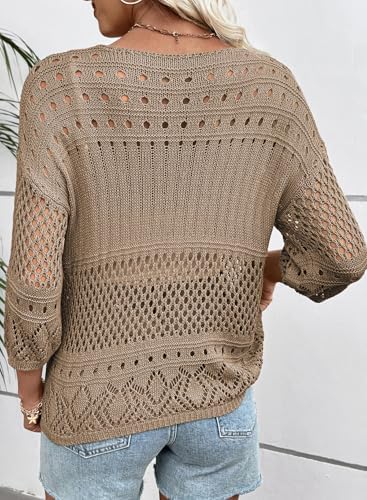 EVALESS Crochet Tops for Women Hollow Out Knit Sweaters