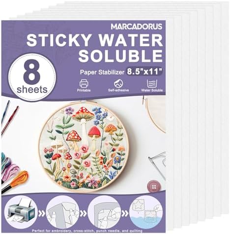 Water Soluble Stabilizer for Embroidery - Stick and Stitch Wash Away Paper 8.5x11 Inch 8-Pack, Printable Stabilizer for Hand & Machine Embroidery, Ideal for Printing & Drawing Patterns