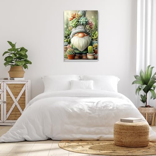 Bowetile Framed Paint by Numbers Gnome Kit for Adults, Adults' Paint-by-Number Kits on Canvas, Painting by Numbers Succulents, DIY Acrylic Number Painting for Home Wall Decor, 8x12in
