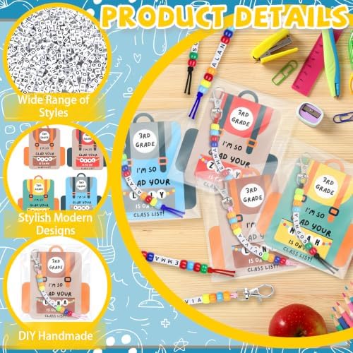 Gosodeny 24 Set Back to School Gifts Includes Keychain Making Kit with Gift Cards DIY Bead Crafts Adjustable Letter Beads Welcome First Day of School Student Teacher Supplies