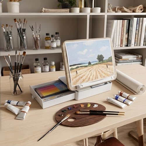 Tabletop Easel for Painting with Storage, Adjustable Height & Angle