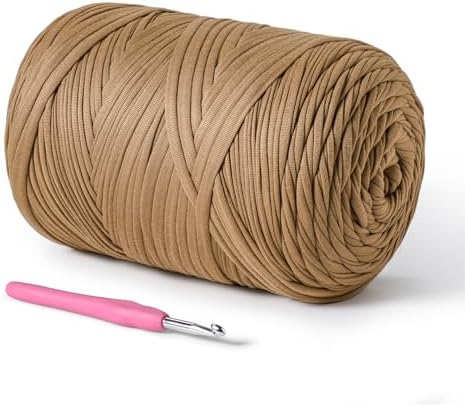 800g T-Shirt Crochet Yarn for Crocheting Crafts/Bags/Basket/Coaster,Hand Knitting Tshirt Yarn for Crochet,228yds T Shirt Yarns with High Elastic Thick Yarns Polyester Fabric（Deep Khaki）