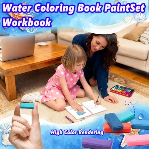 Watercolor Workbook - Coloring Book Beginner Friendly Painting Kit, Watercolor Workbooks for Adults with 24 Colors Paint, Exploration Gift for Adults Teens (Seaside)