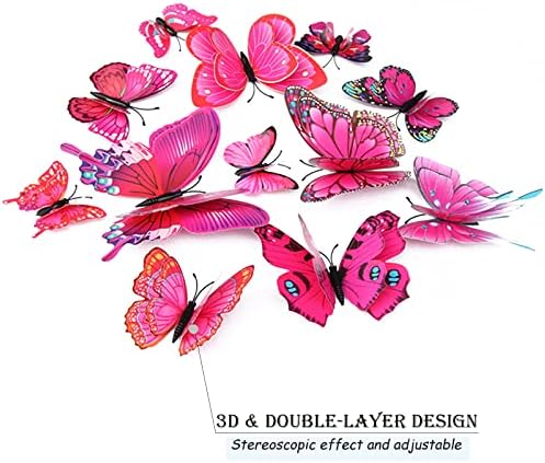 OPSEAM 3D Butterfly Wall Decor Butterfly Decorations Stickers with Magnets | 24 PCS Purple&red,12 Styles Double Layer Butterfly for Classroom Decoration,Locker Refrigerator, Reusable,Waterproof