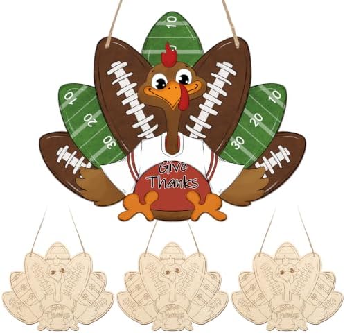 Paintable Thanksgiving Ornaments 3 Sets, Wooden Football Turkey Ornaments to Paint, Unfinished Give Thanks Wreaths Wood Crafts for Painting, Wood Cutouts DIY Ornament for Door Decor