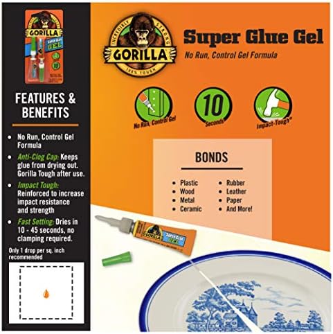 Gorilla Super Glue Gel, Clear Glue, Four 3 Gram Tubes (Pack of 1) - All Purpose and Fast Setting for Projects and Repairs