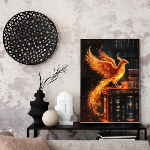 GOUOYANA Phoenix Diamond Art Kits for Adults, Full Drill Book Phoenix Diamond Painting Kits for Beginners, DIY Full Rhinestone 5D Diamond dots (Gemstone Craft), Home Wall Decoration (12x16 inch)
