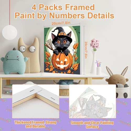4 Pack Halloween Paint by Number for Kids with Wooden Frame - Wooden Easel