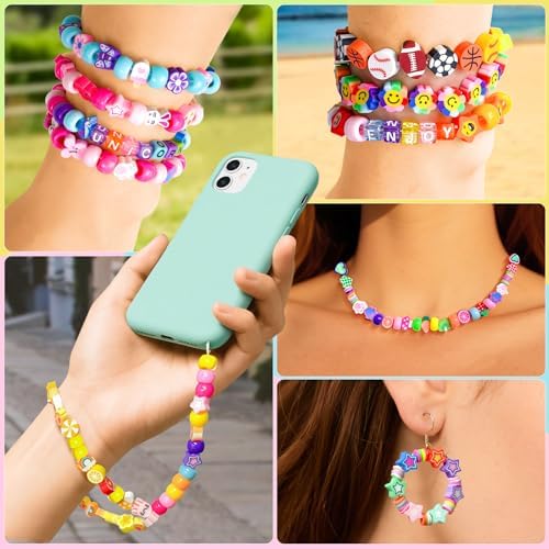 Gionlion 1200 Pcs Polymer Clay Beads Bracelet Making Kit, 25 Style Animal Fruit Flower Butterfly Bunny Pony Letter Beads Charms for Jewelry Making, DIY Art and Crafts Toys Gifts