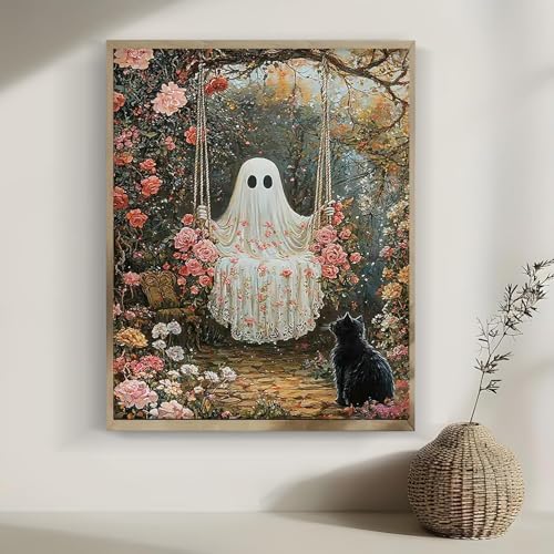 CraftBliss Halloween Ghost Swing Paint by Numbers Kit for Adults, DIY Paint by Numbers Kits for Adults Beginners Without Frame, Acrylic Paint Canvas Painting Kits Art Home Decor 16x20 Inch
