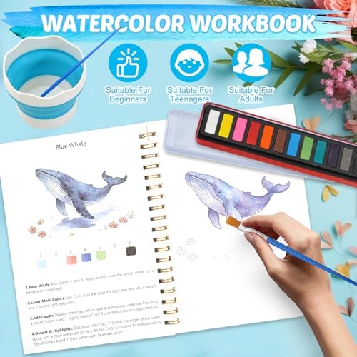 Watercolor Workbook for Adults, Ocean Animals Water Coloring Book