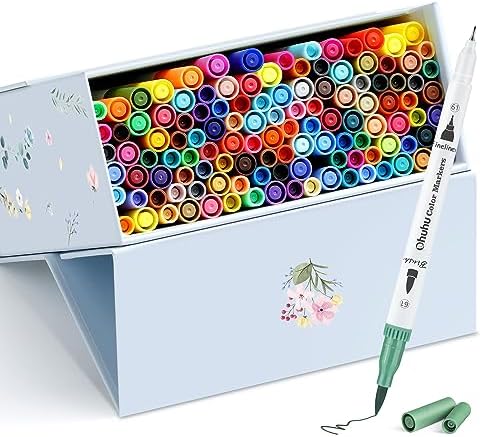 Ohuhu Adult Coloring Book Markers 120 Color Dual Tip Water-Based-Maui-White | No Bleed Coloring Markers Fineliner & Brush Drawing Pens Art Pens for Kids Adults Sketch Journal