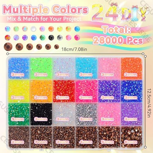 28000 Pcs Color Rhinestones Bedazzling Kit, Copper Resin Gems for Crafts