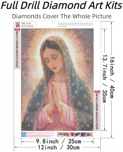 ckdiluy Virgin Mary Diamond Art Kits for Adults Beginners, 5D DIY Religion Diamond Painting Kits, Full Round Drill Diamonds Dots Gem Art Crystal, Home Wall Decor 12X16 Inch