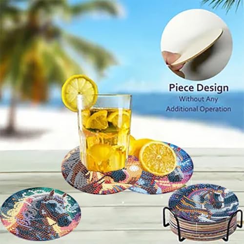 8 Pack Horse Diamond Art Coasters Kit for with Holder & Cork Backing