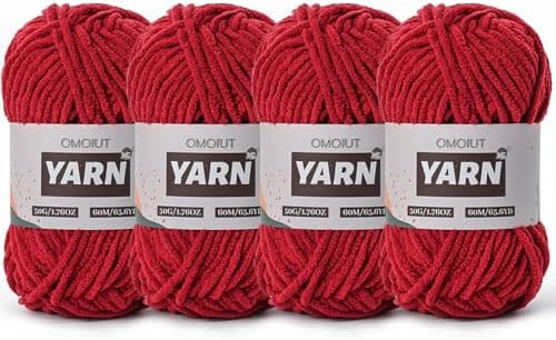 4 Packs Plush Chenille Chunky Crochet Yarn - Baby Yarn for Crocheting Soft - Velvet Yarns Knitting for Blankets Crafts - Fluffy Amigurumi Yarns 200g/262.5yds (4 Burgundy)