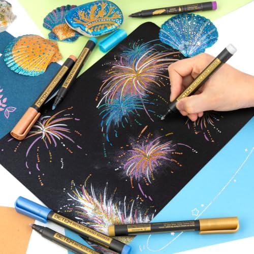Betem Metallic Paint Markers, 26 Colors Acrylic Metallic Markers for Black Paper, 2mm Medium Tip Glitter Pens Scrapbooking Supplies, Teacher Appreciation Gift, Rock, Photo Albums, Card Making Kit