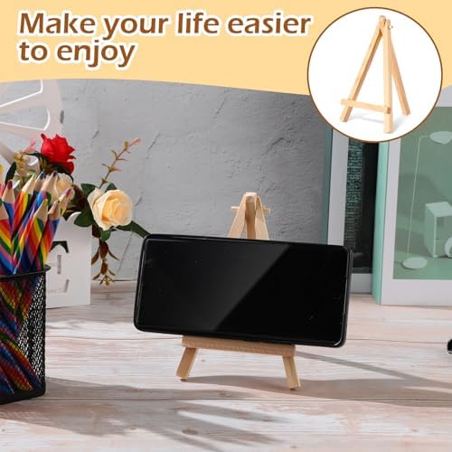 Mimorou 100 Pieces Mini Wooden Easel Stands Tripod Display Tabletop,6 Inch