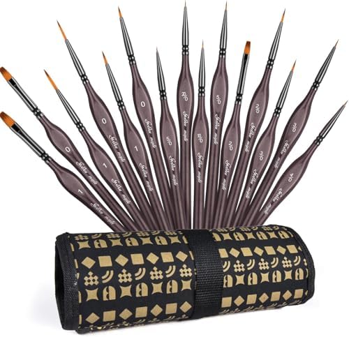 Golden Maple Miniature Paint Brushes, 15PC Model Brushes Micro Detail Paint Brush Set, Fine Detailing for Acrylics, Oils, Watercolors & Paint by Number, Figurine (Brown)
