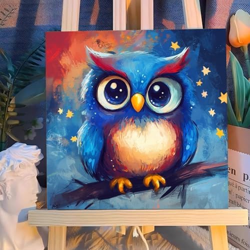 Reivworl Owl Paint by Numbers Kit for Kids with Frame 8×8 inch