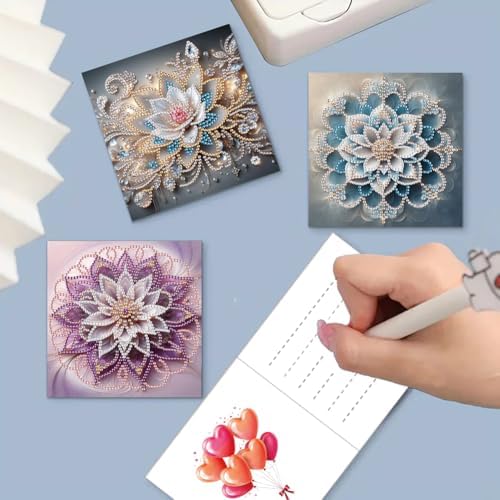 Diamond Art Cards with Envelopes–6PCS DIY Diamond Painting Greeting Cards Kit | Card Making Kit with Bling for Adults & Beginners | Birthday,Holiday & Thank You Cards (Flower Mandala)