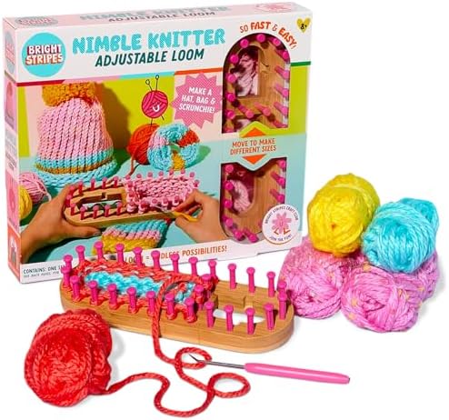 Bright Stripes Nimble Knitter Kit, 4-in-1 Adjustable Bamboo Loom Craft Set