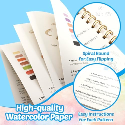 Watercolor Workbook for Adults, Ocean Animals Water Coloring Book