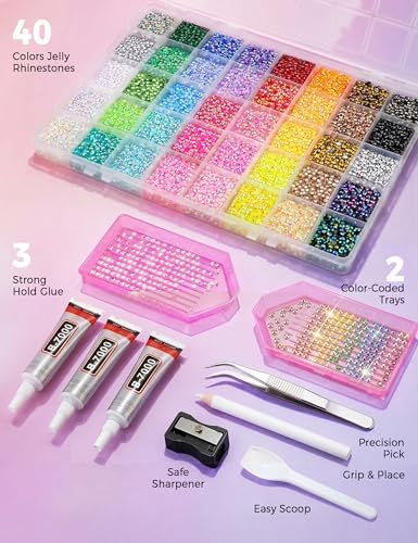 Flatback Rhinestones for Bedazzling Kit with Glue, for Nail Gems and Charms