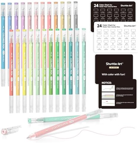 Shuttle Art Colored Pens, 24 Pastel Tone Colors Cute Journal Pens 0.6mm Fine Point Colored Gel Pens for Black Paper Adult Coloring Writing Drawing Journaling Note Taking School Office Home