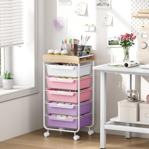 SYKIARIOL Rolling Storage Utility Cart with 5 Drawers,Purple
