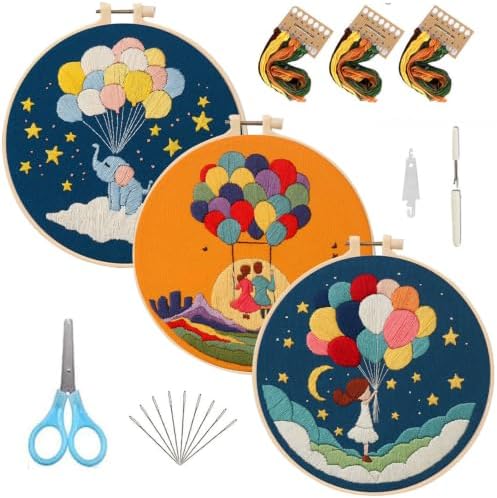 FEIYUENO 3 Sets Embroidery Starter Kits for Beginners Adults (Ballon)