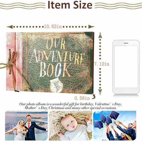 Handcrafted Adventure Book DIY Memory Scrapbook Diary | Flat-lay binding, blank pages for photos & tickets, scratch-proof cover, fits weddings, anniversaries & holiday gifts